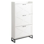 Barn door three-drawer cabinet with top panel; shoe cabinet; particleboard; 80*24*145cm; distressed white - Image 12