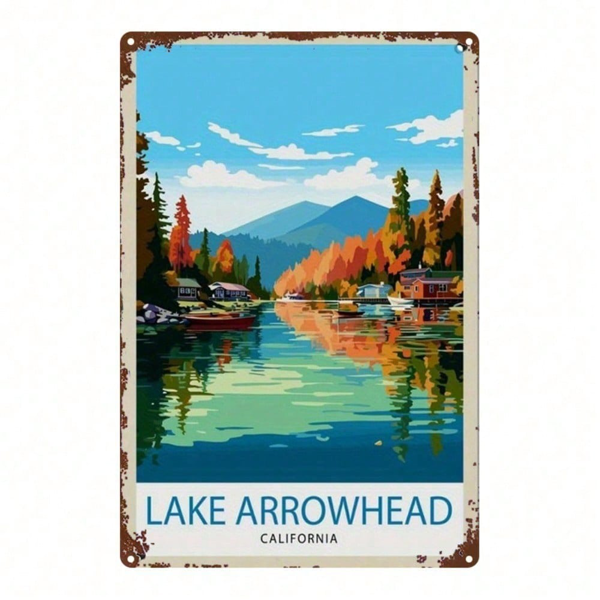 CIFbuy 1pc Arrowhead Lake California Autumn Scenery Metal Sign, Retro Distressed Vintage Wall Art For Home Bar Garage Cafe Rest Decor TikTok, TikTok, Self-pickup Logiopics