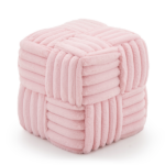 Square Ottoman Foot Stool Corduroy Vanity Chair Bench with Padded Woven Footrest for Entryway Living Room Hallway Pink