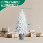 4 FT White Artificial Christmas Tree with Pot Stand, Potted Xmas Pine Tree with 200 Branch Tips for Holiday Party Office Home, White - Image 6