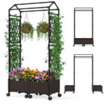 5.5 FT Raised Garden Bed with Trellis Self-Watering Planter Boxes with Lockable Wheels, 2 Configurations Vertical Garden Planter for Patio Balcony