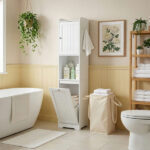 White melamine-faced particleboard, vertical grain, 40*40*180cm, 1 door + bottom flip-down drawer with non-woven storage bag, bathroom tall cabinet - Image 10