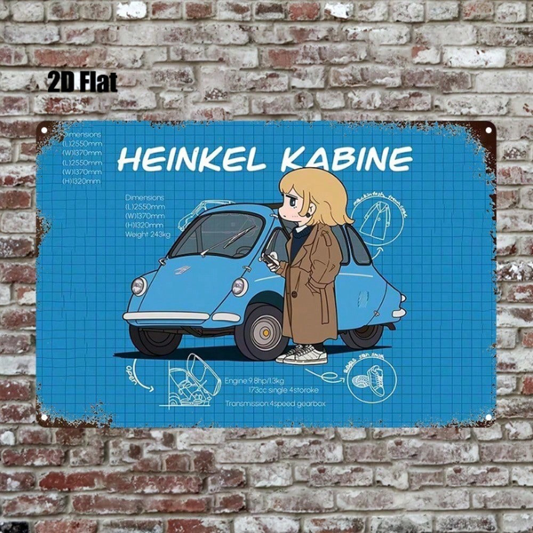 CIFbuy 1pc Heinkel Kabine Blueprint Metal Sign Anime Girl Vintage Auto Heavy-Duty Iron Wall Art 2D Flat Retro Garage Cave Bedroom Decor TikTok, TikTok, y-Duty Self-pickup Logiopics