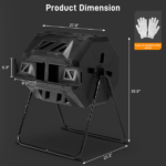 Outdoor Compost Tumbler Dual Chamber, Outdoor Tumbling Composter Dual Rotating Batch Compost Bin, 42 Gallon, Black - Image 3