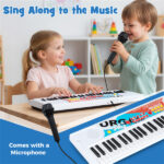 49 Keys Kids Electronic Keyboard with Microphone, 8 Tones & Rhythms Educational Music Toy for Age 3+ - White - Image 11