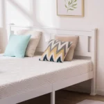 Queen Single Bunk Bed Painted + Melamine Veneer & Pine + MDF Bed Frame Vertical Striped Decorative Bed Frame 63.78*83.46*37.8in White - Image 40