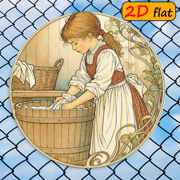CIFbuy 2D Flat Round Aluminum Sign Vintage Girl Doing, "" Vintage Girl, Doing Laundry Wall Decor 7.87x7.87 Inch Outdoor Kitchen TikTok, Temu Self-pickup Logichics