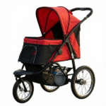 Red 3-Wheel Pet Stroller – for Small & Medium Dogs, Adjustable Canopy, Safety Tether, Storage Basket - Image 2