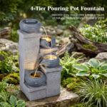 4-Tier Cascading Water Fountain with Warm White LED Lights Resin Indoor Outdoor Water Feature - Image 8