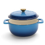 Cast iron 5QT cooking pot - Gradient blue - Includes two silicone gloves - Enamel pot - Image 3