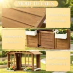 Kids Wooden Outdoor Playhouse, Garden Cottage with Flower Pot Holder & Working - Image 4