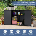23.5 Cu.ft Outdoor Storage Shed with Lockable Door, PP HDPE Horizontal Garden Tool Cabinet - Black - Image 12