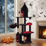 Gothic 5-Level Cat Tree 63" Tall with Sisal Scratching Posts Black Red Cat Tower - Image 9