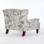 Modern Accent Chair with Retro Wood Legs, Comfy Upholstered Armchair, Floral Design Single Sofa Chair for Living Room Bedroom Office - Floral Blue Bird - Image 13