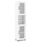 67" Tall Slim Bathroom Storage Cabinet with Fluted Doors, Adjustable Shelf Freestanding Narrow Organizer - White - Image 2