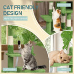 48in Plush Cat Tree with Leaves, Multi-level Cat Tower with Cat Condo, Cozy Hammock, Sisal Scratching Posts, Large Cat Pet Activity Center for Indoor Cats, Green - Image 4