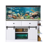 75 Gallon Fish Tank Stand with LED Light &Power Outlets, 55-75 Gallon Aquarium Stand with Sliding Fluted Doors, 2 Large Cabinet and Storage Shelves, Cabinet for 2 Fish Tank Accessories Storage,1200 LB - Image 5