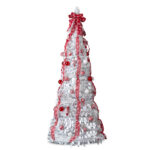 6 FT Fully Decorated Pre-lit Christmas Tree, Pop Up Artificial Xmas Tree with 100 Warm Lights and Red Ornaments for Home Office Store Holiday Deco, White