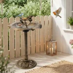 50*50*86cm Ancient Bronze Resin Bird Bath With Lotus Edge & Feeder Tray - Image 12