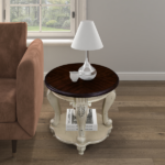 22'' Two Tone Round End Table,Solid Wood Sofa Side Table with Shelf,Living Room Corner Table Easy Assemble,Beige and Espresso Top - Image 7