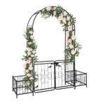 198.5*50*219cm Courtyard Arc Top With Door With Planting Frame Iron Art Iron Arch Black - Image 2