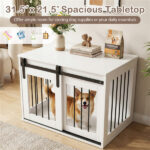 31.5" Dog Crate Furniture with Sliding Barn Door, Wooden Dog Kennel End Table for Indoor Use - White - Image 4