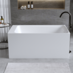 51'' Solid Surface Matte Tub, Freestanding Solid Surface Resin Stone Bathtub, Solid Surface Matte White Soaking Tub,Free Standing Tub with Overflow and Pop-up Drain, Matte White - Image 3