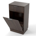 10-Gallon Woodgrain Tilt-Out Trash Can Cabinet Wooden Garbage Recycling Cabinet with Wave-Textured Hideaway Drawer&Pull-Out Bin-Multipurpose Kitchen/Bath Organizer in Walnut Finish - Image 12