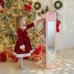 Pink, bow-themed, MDF (medium-density fiberboard) painted finish, 1-door, 1-shelf, rotatable base, children's jewelry mirror cabinet - Image 20