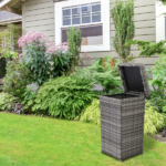With Top Cover Iron Frame Rattan Trash Can Gary Gradient - Image 18