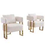 TS Modern decorative chair, living room side chair with gold metal legs, no wheels, suitable for dressing area, reception room, office,Teddy fleece upholstered metal foot sofas 2PCS White - Image 6