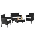 2pcs Arm Chairs 1pc Love Seat & Tempered Glass Coffee Table Rattan Sofa Set Black - Image 18