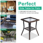 Outdoor Wicker Side Table, Rattan End Table with Glass Top, Patio Coffee Bistro Table for Indoor Garden Porch Balcony, Brown - Image 10