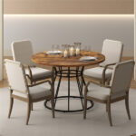Brown 47" Round Dining Table , Family-Sized for 4-6 People, Hourglass Metal Base & Curved Tabletop - Image 7
