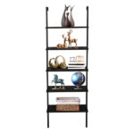 5-layer wall-mounted household steel-wood shelf, density board, iron frame, 61*30.5*182.88cm, black walnut color board, black frame - Image 2