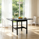 Black Drop Leaf Dining Table, Folding Design, Compact Kitchen Table for Small Spaces(Only dining table) - Image 6