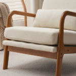 Same Code 47026089 High Back Solid Wood Armrest Backrest Iron Frame Linen Indoor Leisure Chair Off-White - Image 26