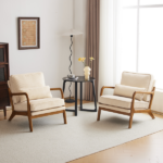 Low Arm Accent Chair - Off-White Corduroy Upholstered Indoor Lounge Chair, Compact Single Seater with Sturdy Frame (330LBS Weight Capacity) - Image 12