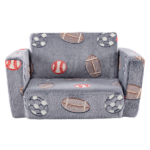 Kids Foldable Sofa Bed with Night Glow – 2-in-1 Convertible Children’s Lounge Chair, Soft Flannel Fabric, High Resilience Sponge, Removable Cover, Safe Round Edge Design – Gray Blue Sports Ball Pattern - Image 5