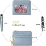 Pink minimalist ultra-thin mini wallet, artificial soft leather bank card bag, comes with a wrist strap, lanyard, and keychain, and is a portable small wallet for commuting and shopping - Image 3