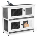 2 Story Solid Wood Rabbit Hutch Bunny Cage with 2 Large Main Rooms, Indoor Outdoor Rabbit House Guinea Pig Cage Pet House for Small Animals with 2 Removable Trays, Grey - Image 6