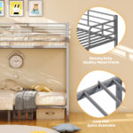 Grey Twin Bunk Bed Square Tube High Guardrail Side Ladder Opening Iron Bed - Image 13