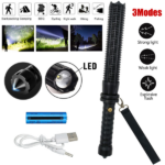 USB Rechargeable LED Flashlight Retractable Torch 3-Mode Zoomable Security Light Outdoor Flashlight Set (US Logistics For USPS/DHL/Fedex/UPS. No designated logistics accepted TK/TMEU only For self-pickup