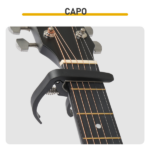 Matte black 41-inch Dreadnought barrel-shaped cutaway acoustic guitar with pick, strings, capo, gig bag, tuner, wrench tool, and shoulder strap - Image 9