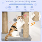 64" Light Gray Cat Tower with Plush Perches & 3 Dangling Balls, Jute Scratching Posts & Anti-Tipping Device for Multi-Cat Households - Image 10