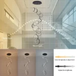 14 Ring High Ceiling Chandelier Foyer, Black Modern LED Large Staircase Long Chandeliers Light Fixture with Remote for Entryway Living Room - Image 7