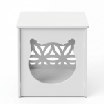 Side Table and House for Pets, Bedside Table with Warm Light, Cats Cube Condo, Nightstand End Table for Indoor Outdoor, White