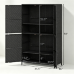 Outdoor PE Rattan Storage Cabinet with Adjustable Shelves, Anti-Tip Garden Tool Storage Shed for Patio Backyard Poolside-Black - Image 2