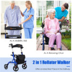2-in-1 Blue Rollator Walker & Wheelchair - 330 lbs Capacity, 8" PVC Wheels + X-Shaped Structure (Stability), Ideal for Seniors/Disabled - Image 8