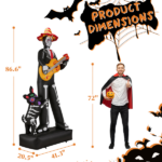 7.3ft Ghostly Musician with Dog, 6 LEDs, Black, White, Orange, Halloween Inflatable Decoration, 1500mA, 12V, US Standard - Image 2